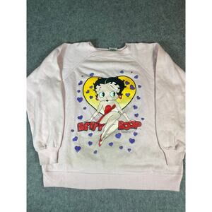 Vintage 80s Betty Boop Sweatshirt Womens Large Pink Pullover Graphic Retro